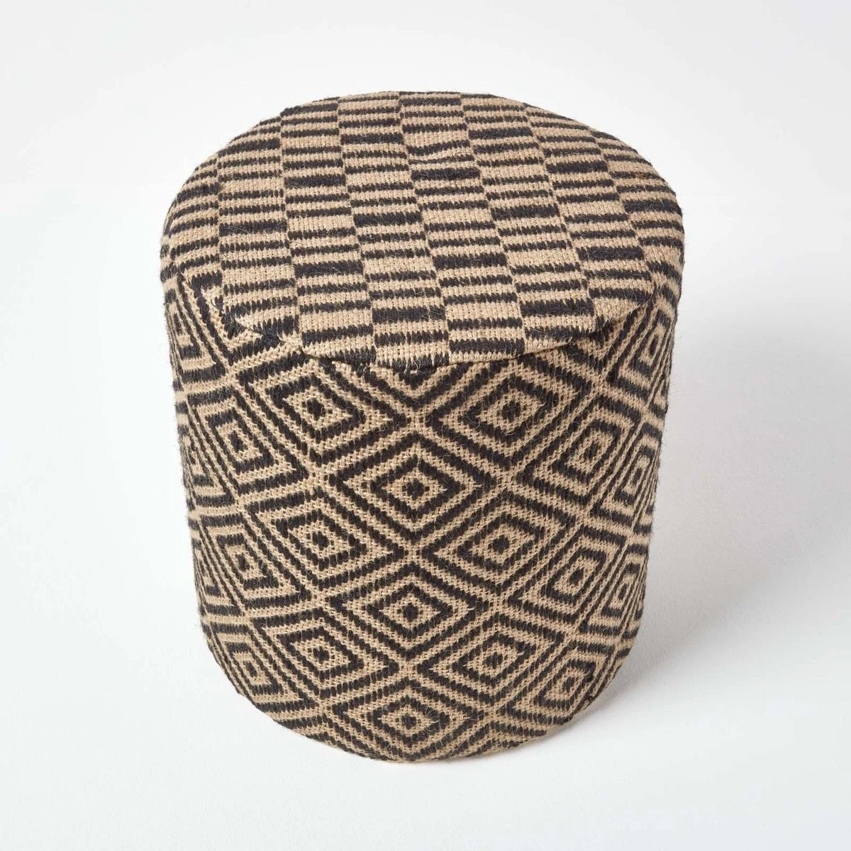 Jute Round Pouffe Black And Off-White Herringbone Pattern, 40 X 40 X 42 Cm 5 Jute Round Pouffe Black And Off-White Herringbone Pattern, 40 X 40 X 42 Cm - Image 3