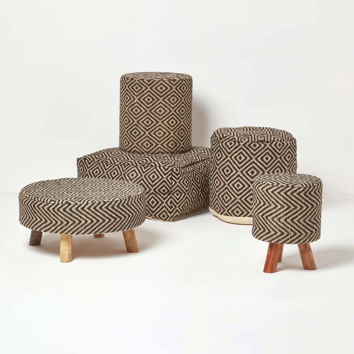 Jute Round Pouffe Black And Off-White Herringbone Pattern, 40 X 40 X 42 Cm 7 Jute Round Pouffe Black And Off-White Herringbone Pattern, 40 X 40 X 42 Cm - Image 5