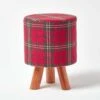 Red Tartan Fabric Footstool With Wooden Legs 1 Red Tartan Fabric Footstool With Wooden Legs -Best Homeware Store sf1572 01