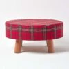 Traditional Red, Green And White Tartan Flat Footstool With Legs