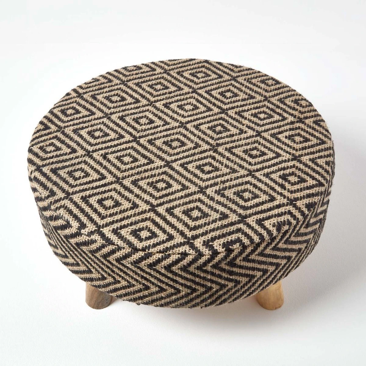 Black And Natural Circular Footstool With Diamond Pattern 5 Black And Natural Circular Footstool With Diamond Pattern - Image 3