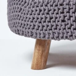Sea Grey Large Round Cotton Knitted Footstool On Legs 11 Sea Grey Large Round Cotton Knitted Footstool On Legs -Best Homeware Store sf1584 04