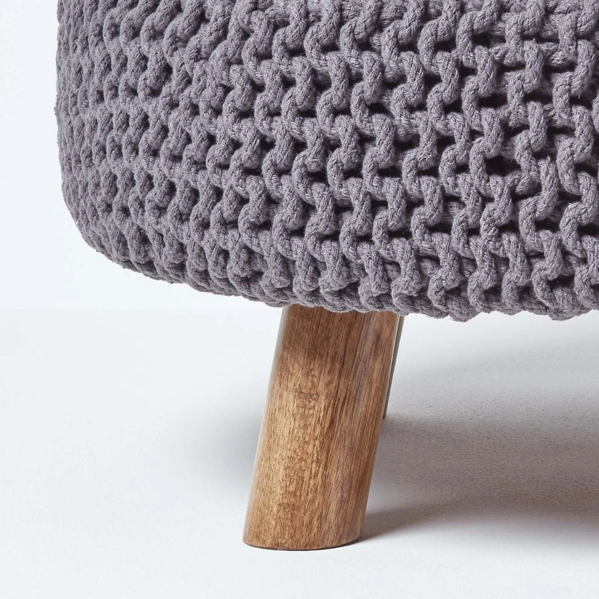 Sea Grey Large Round Cotton Knitted Footstool On Legs 6 Sea Grey Large Round Cotton Knitted Footstool On Legs - Image 4