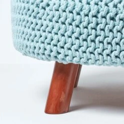 Pastel Blue Large Round Cotton Knitted Footstool On Legs 11 Pastel Blue Large Round Cotton Knitted Footstool On Legs -Best Homeware Store sf1588 04
