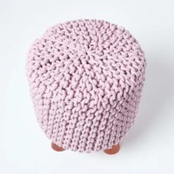 Pastel Pink Tall Cotton Knitted Footstool On Legs 10 Pastel Pink Tall Cotton Knitted Footstool On Legs -Best Homeware Store sf1589 03