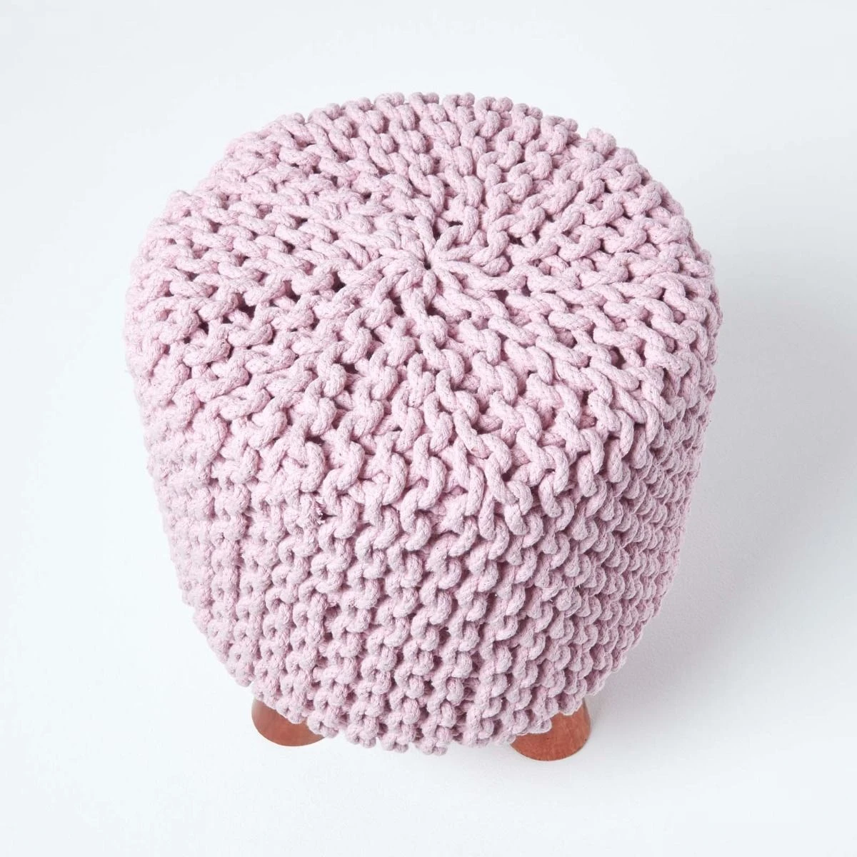 Pastel Pink Tall Cotton Knitted Footstool On Legs 5 Pastel Pink Tall Cotton Knitted Footstool On Legs - Image 3