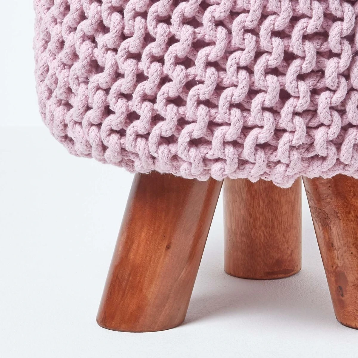 Pastel Pink Tall Cotton Knitted Footstool On Legs 6 Pastel Pink Tall Cotton Knitted Footstool On Legs - Image 4