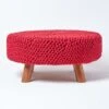Red Round Cotton Knitted Footstool On Legs 2 Red Round Cotton Knitted Footstool On Legs -Best Homeware Store sf1592 01