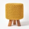 Mustard Tall Cotton Knitted Footstool On Legs