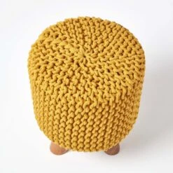 Mustard Tall Cotton Knitted Footstool On Legs 9 Mustard Tall Cotton Knitted Footstool On Legs -Best Homeware Store sf1593 03 1