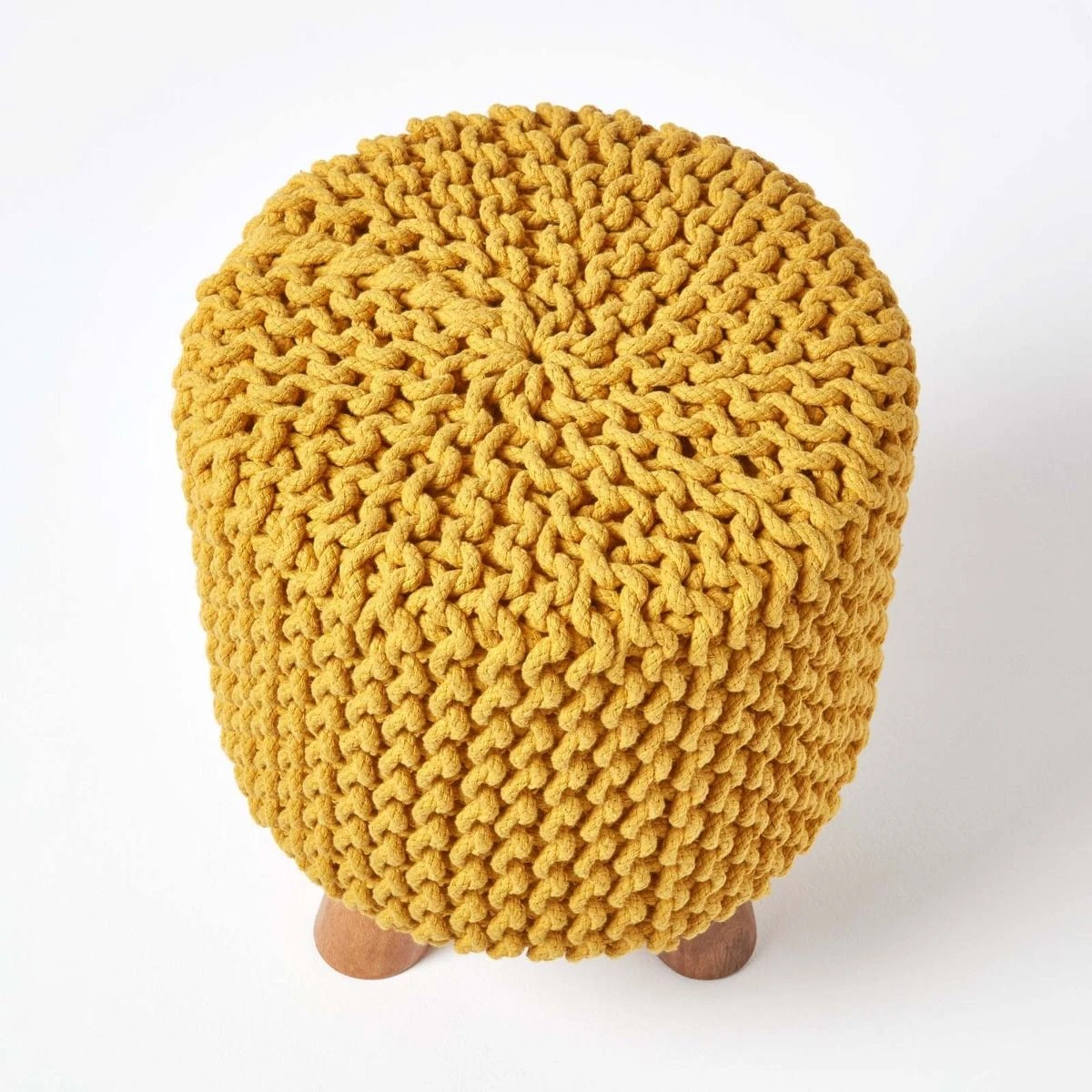 Mustard Tall Cotton Knitted Footstool On Legs 5 Mustard Tall Cotton Knitted Footstool On Legs - Image 3
