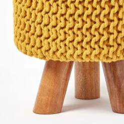 Mustard Tall Cotton Knitted Footstool On Legs 10 Mustard Tall Cotton Knitted Footstool On Legs -Best Homeware Store sf1593 04 1