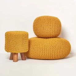 Mustard Tall Cotton Knitted Footstool On Legs 11 Mustard Tall Cotton Knitted Footstool On Legs -Best Homeware Store sf1593 05 1