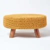 Mustard Large Round Cotton Knitted Footstool On Legs 1 Mustard Large Round Cotton Knitted Footstool On Legs -Best Homeware Store sf1594 01
