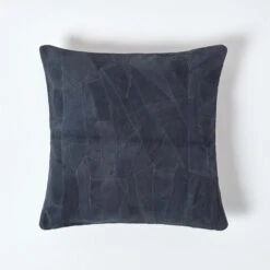 Navy Real Leather Suede Cushion With Feather Filling