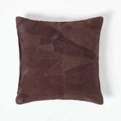 Chocolate Brown Real Leather Suede Cushion With Feather Filling