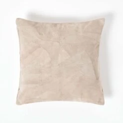 Cream Real Leather Suede Cushion With Feather Filling