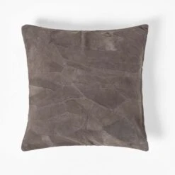 Grey Real Leather Suede Cushion With Feather Filling