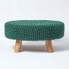 Forest Green Large Round Cotton Knitted Footstool On Legs