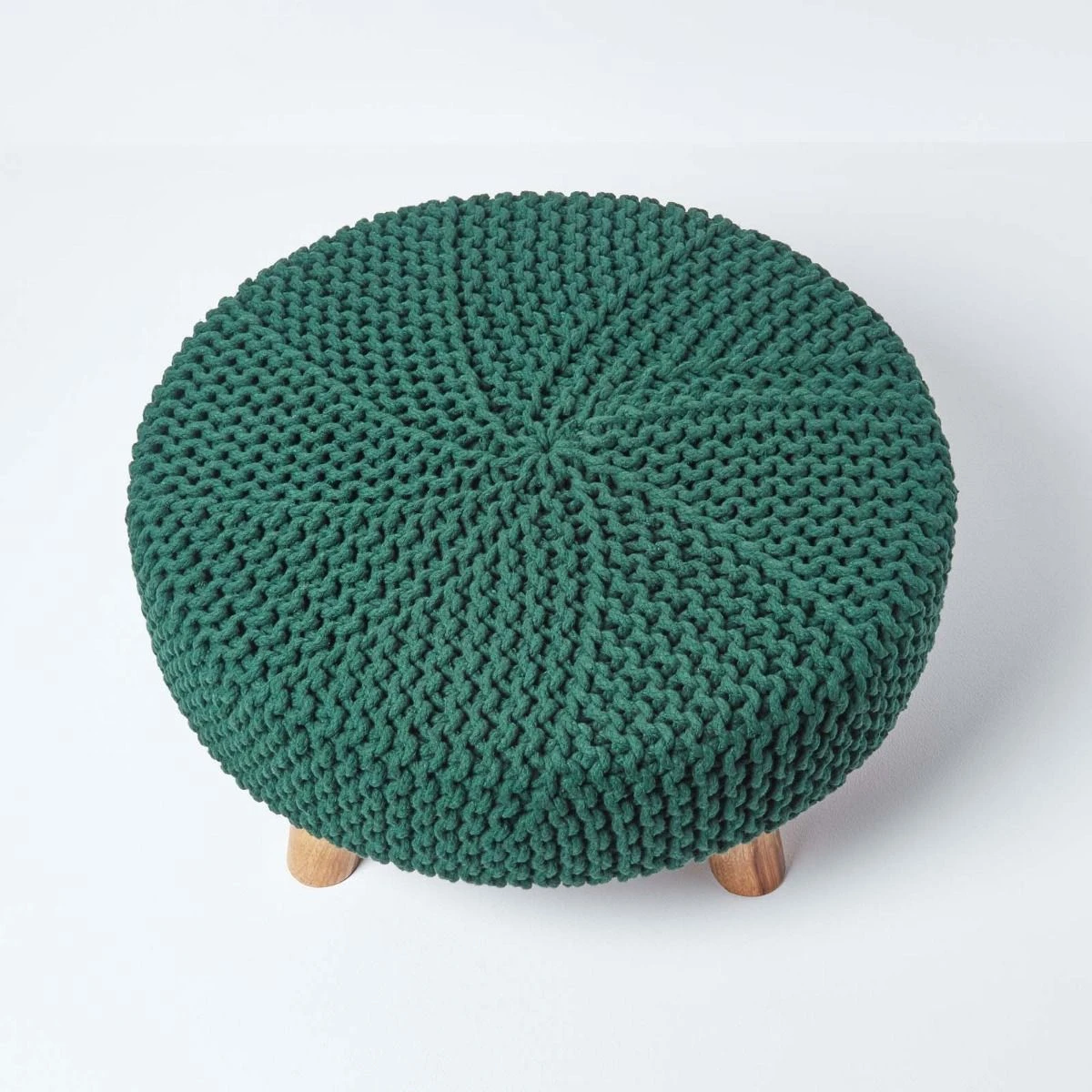 Forest Green Large Round Cotton Knitted Footstool On Legs 5 Forest Green Large Round Cotton Knitted Footstool On Legs - Image 3