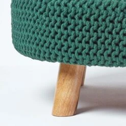 Forest Green Large Round Cotton Knitted Footstool On Legs 11 Forest Green Large Round Cotton Knitted Footstool On Legs -Best Homeware Store sf1664e 04