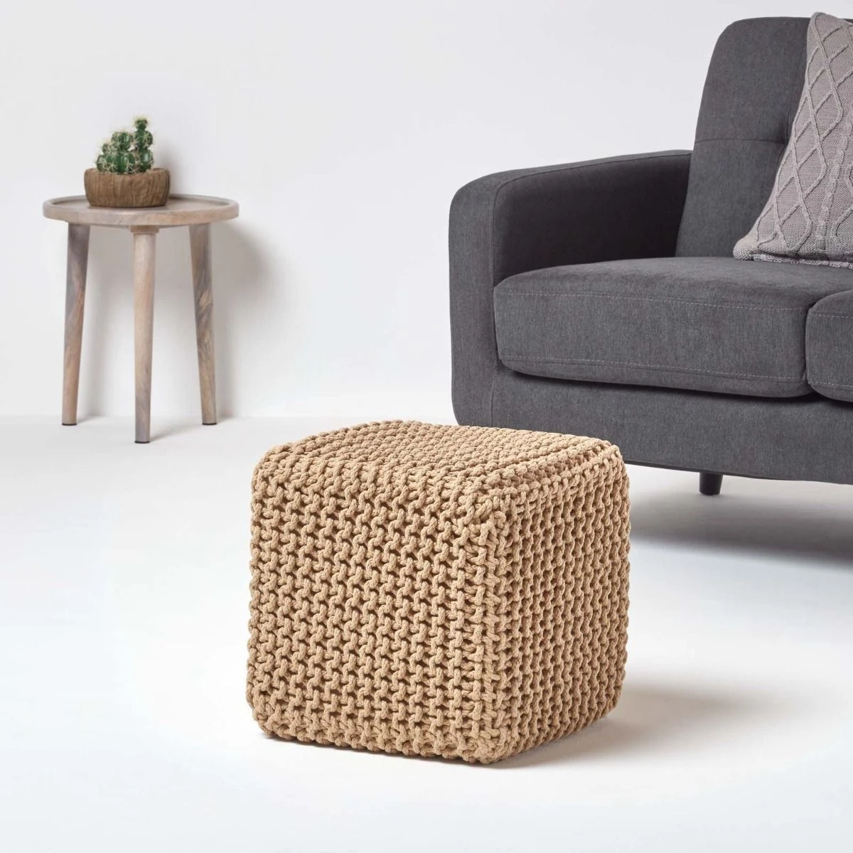 Linen Cube Cotton Knitted Pouffe Footstool 4 Linen Cube Cotton Knitted Pouffe Footstool - Image 2