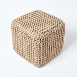 Linen Cube Cotton Knitted Pouffe Footstool 10 Linen Cube Cotton Knitted Pouffe Footstool -Best Homeware Store sf1667b 03
