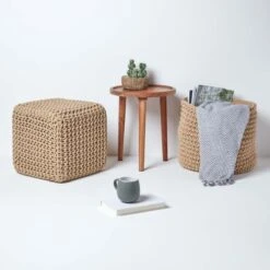 Linen Cube Cotton Knitted Pouffe Footstool 13 Linen Cube Cotton Knitted Pouffe Footstool -Best Homeware Store sf1667b 06