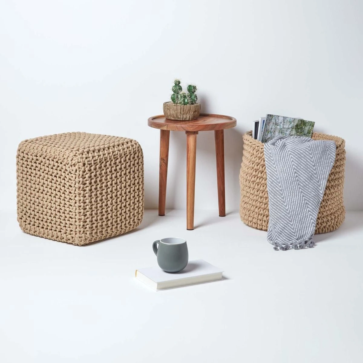 Linen Cube Cotton Knitted Pouffe Footstool 8 Linen Cube Cotton Knitted Pouffe Footstool - Image 6