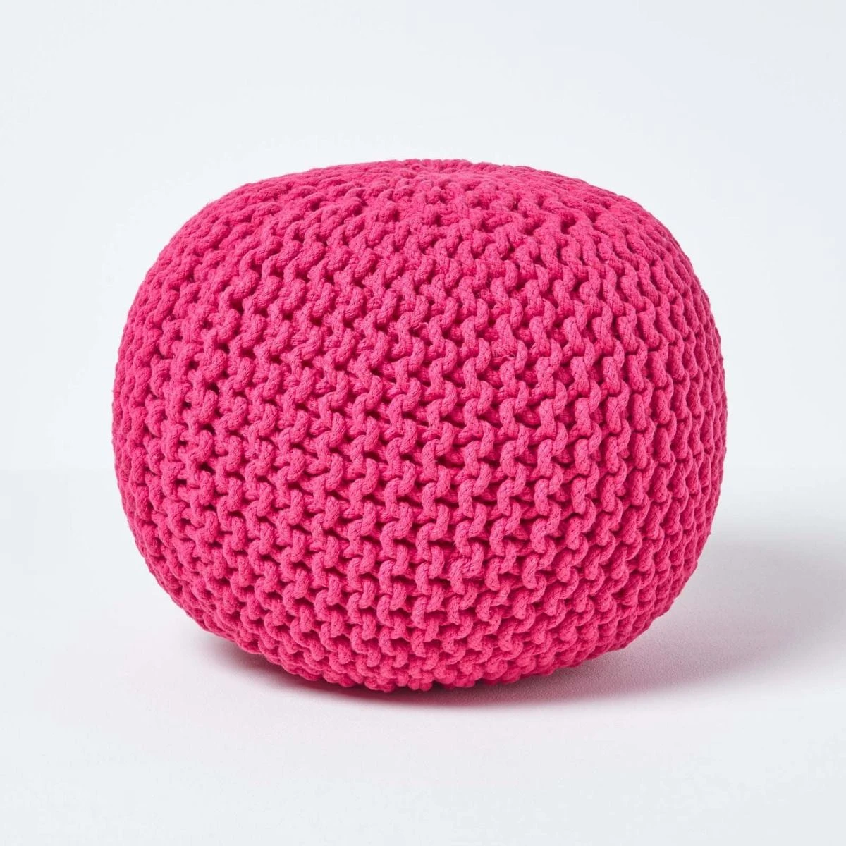 Hot Pink Round Cotton Knitted Pouffe Footstool 3 Hot Pink Round Cotton Knitted Pouffe Footstool