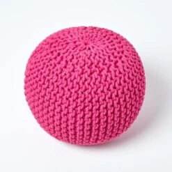 Hot Pink Round Cotton Knitted Pouffe Footstool 10 Hot Pink Round Cotton Knitted Pouffe Footstool -Best Homeware Store sf1670a 03