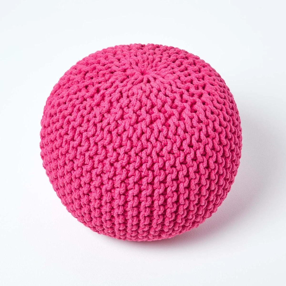 Hot Pink Round Cotton Knitted Pouffe Footstool 5 Hot Pink Round Cotton Knitted Pouffe Footstool - Image 3