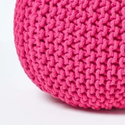 Hot Pink Round Cotton Knitted Pouffe Footstool 11 Hot Pink Round Cotton Knitted Pouffe Footstool -Best Homeware Store sf1670a 04