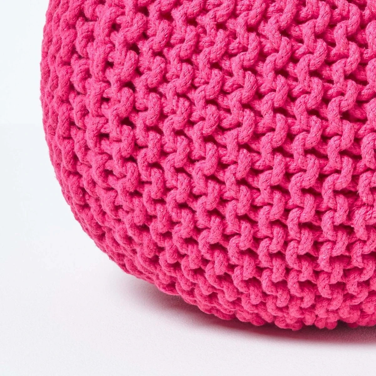 Hot Pink Round Cotton Knitted Pouffe Footstool 6 Hot Pink Round Cotton Knitted Pouffe Footstool - Image 4
