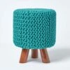 Teal Green Tall Cotton Knitted Footstool On Legs 2 Teal Green Tall Cotton Knitted Footstool On Legs -Best Homeware Store sf1673d 01