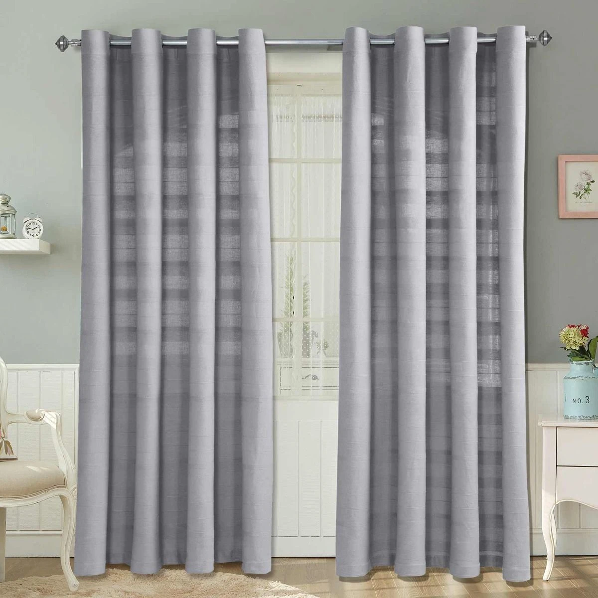 Cotton Rajput Ribbed Silver Grey Curtain Pair 3 Cotton Rajput Ribbed Silver Grey Curtain Pair