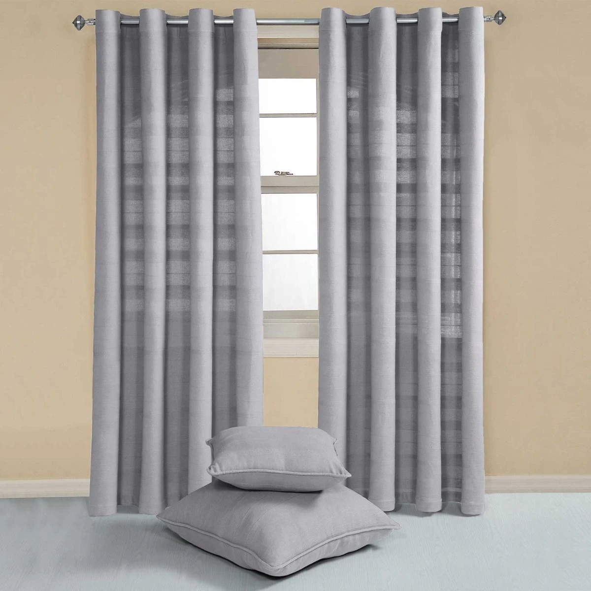 Cotton Rajput Ribbed Silver Grey Curtain Pair 4 Cotton Rajput Ribbed Silver Grey Curtain Pair - Image 2