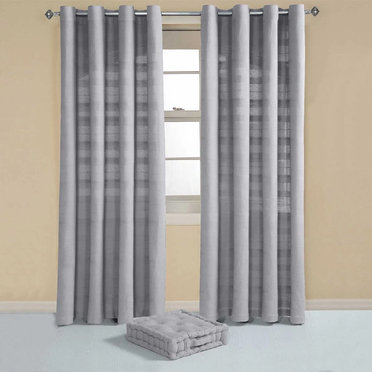 Cotton Rajput Ribbed Silver Grey Curtain Pair 5 Cotton Rajput Ribbed Silver Grey Curtain Pair - Image 3