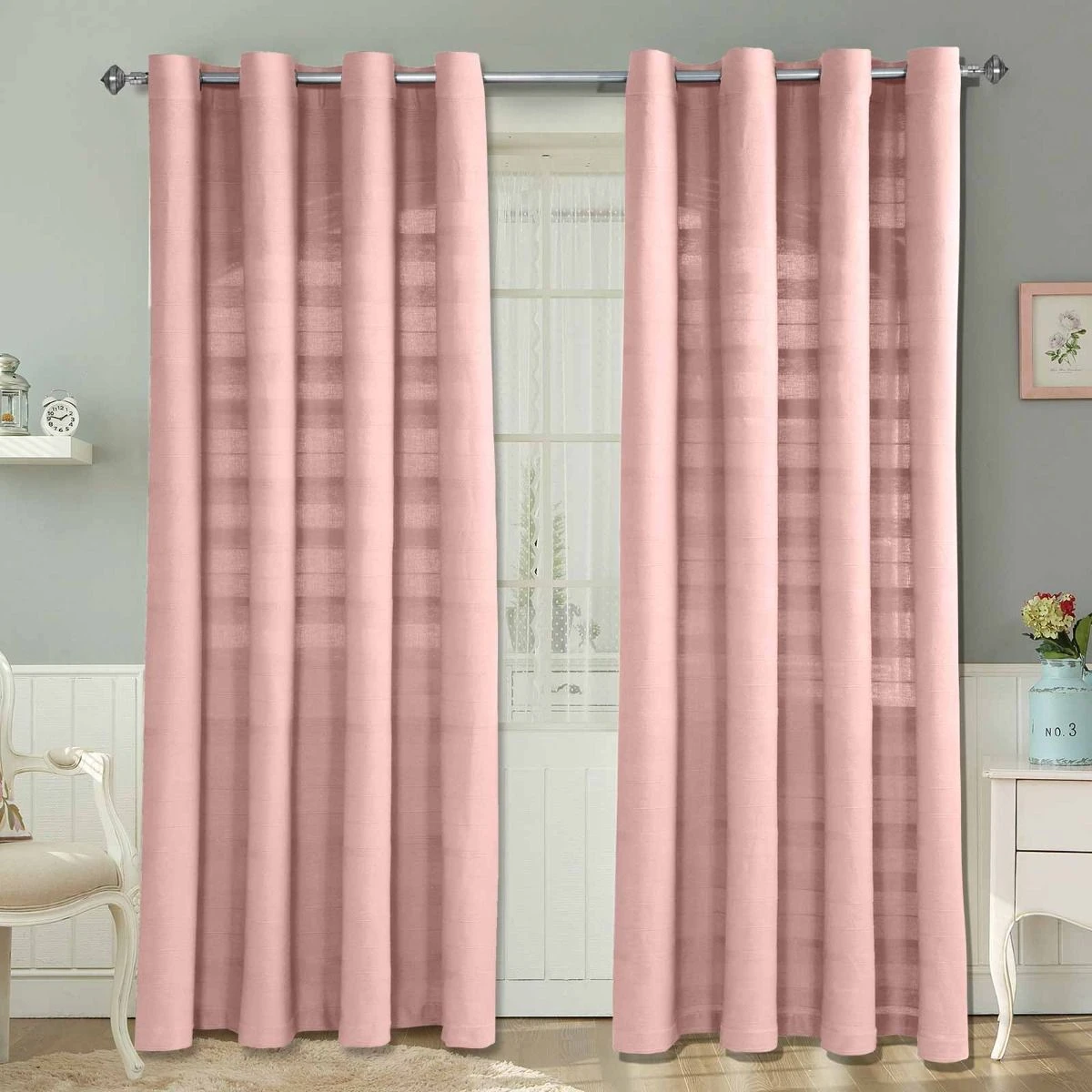 Cotton Rajput Ribbed Pink Curtain Pair 3 Cotton Rajput Ribbed Pink Curtain Pair