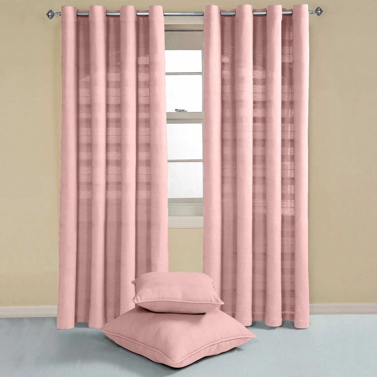 Cotton Rajput Ribbed Pink Curtain Pair 4 Cotton Rajput Ribbed Pink Curtain Pair - Image 2
