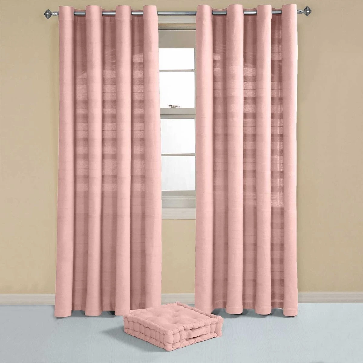 Cotton Rajput Ribbed Pink Curtain Pair 5 Cotton Rajput Ribbed Pink Curtain Pair - Image 3