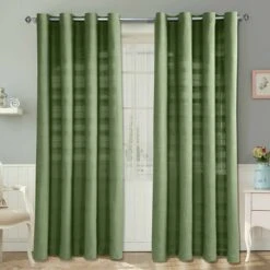 Cotton Rajput Ribbed Dark Olive Curtain Pair