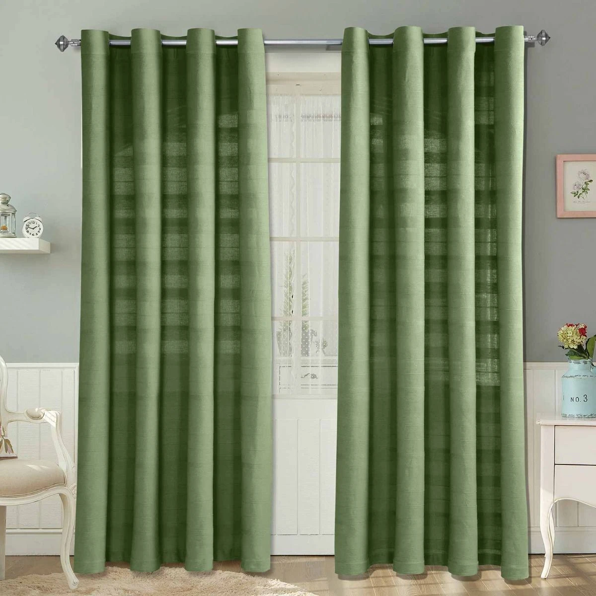 Cotton Rajput Ribbed Dark Olive Curtain Pair 3 Cotton Rajput Ribbed Dark Olive Curtain Pair