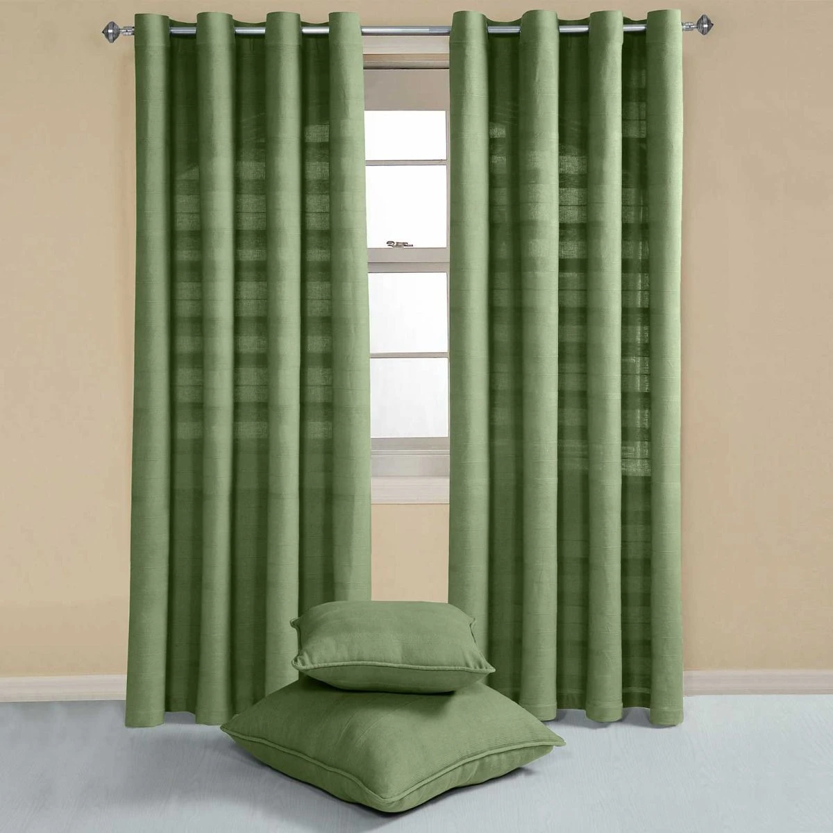 Cotton Rajput Ribbed Dark Olive Curtain Pair 4 Cotton Rajput Ribbed Dark Olive Curtain Pair - Image 2
