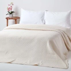 Cream Cotton Rich Metelassé Diamond Pattern Bedspread