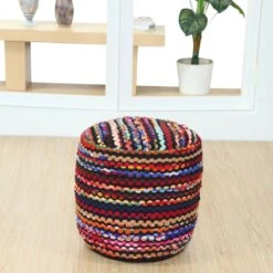 Multi Coloured Folk Woven Bean Filled Pouffe Circular 45 Cm 7 Multi Coloured Folk Woven Bean Filled Pouffe Circular 45 Cm -Best Homeware Store sf1791b 2
