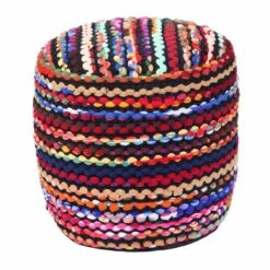 Multi Coloured Folk Woven Bean Filled Pouffe Circular 45 Cm