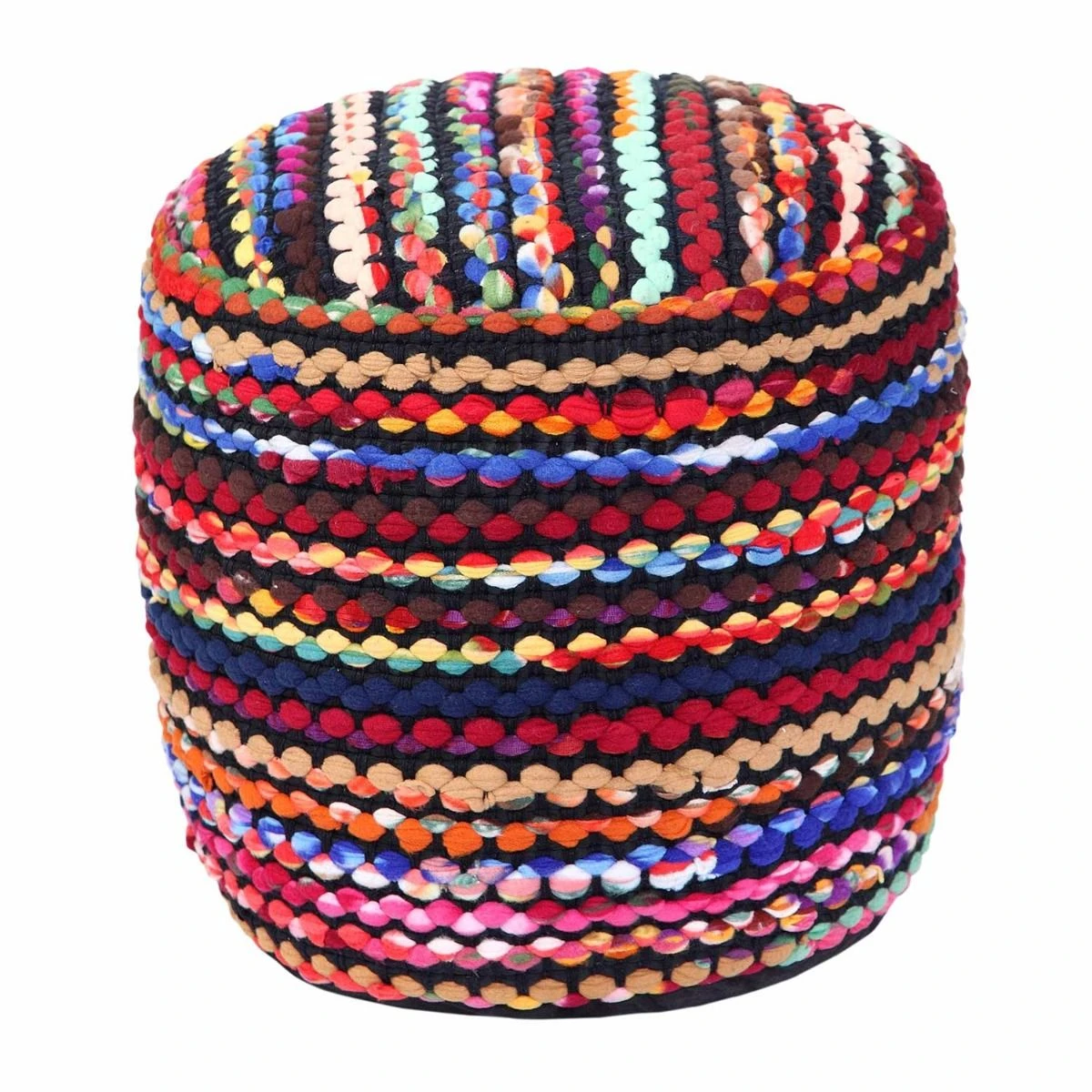 Multi Coloured Folk Woven Bean Filled Pouffe Circular 45 Cm 3 Multi Coloured Folk Woven Bean Filled Pouffe Circular 45 Cm