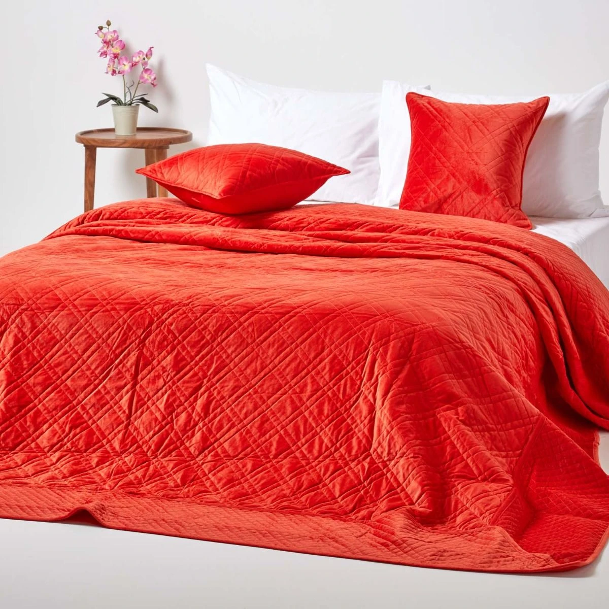 Burnt Orange Paragon Diamond Geometric Velvet Bedspread 3 Burnt Orange Paragon Diamond Geometric Velvet Bedspread