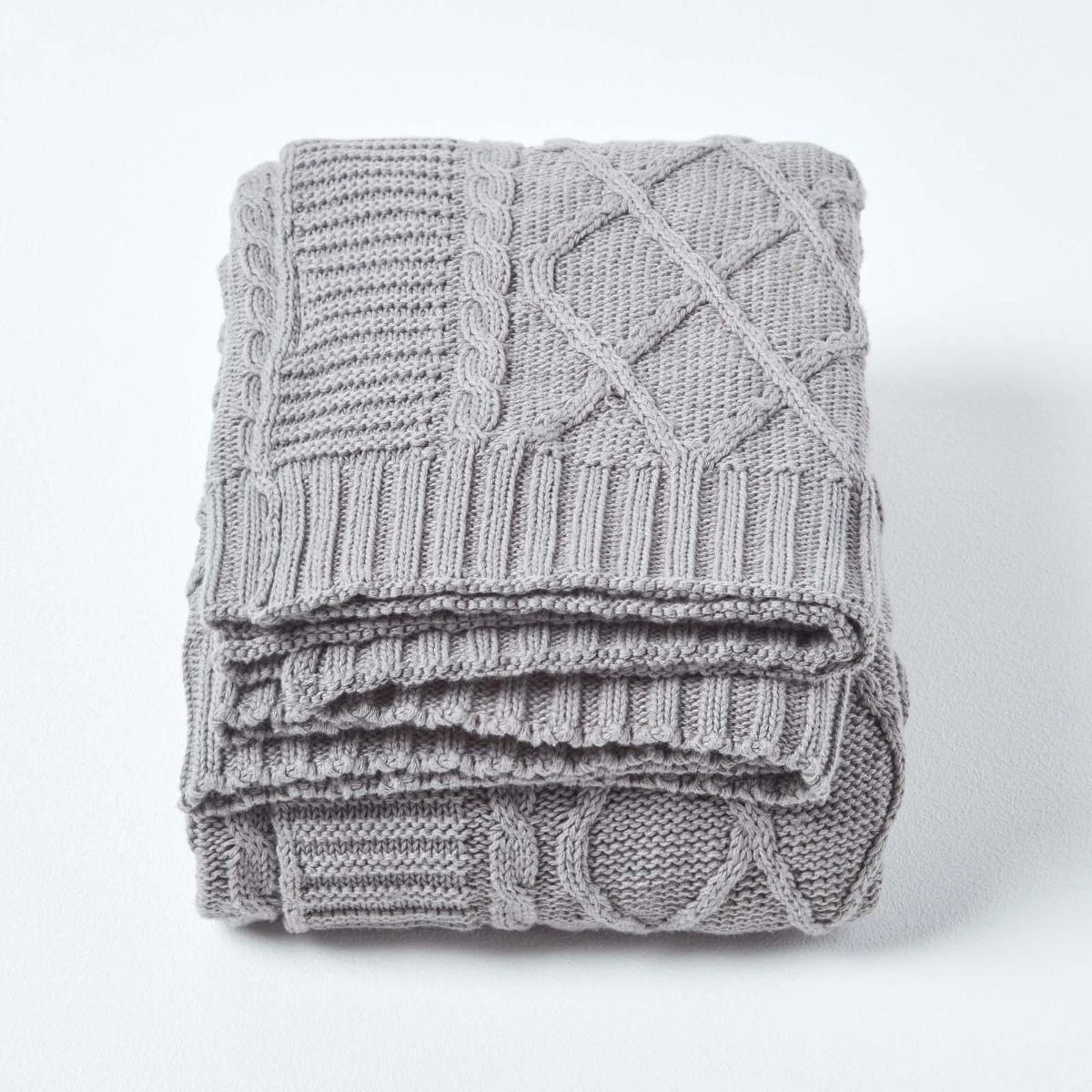 Grey Diamond Cable Knit Cotton Throw 4 Grey Diamond Cable Knit Cotton Throw - Image 2